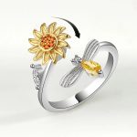VENTFILLE 925 Sterling Silver Sunflower Zircon Rotatable Ring – Stress Relief Jewelry Gift for Women