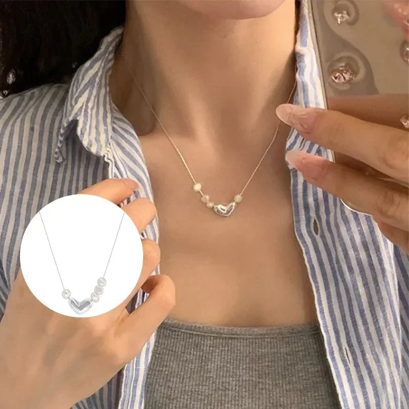925 Silver Love Heart Pearl Necklace – Elegant & Versatile Jewelry Gift for Women - Image 7