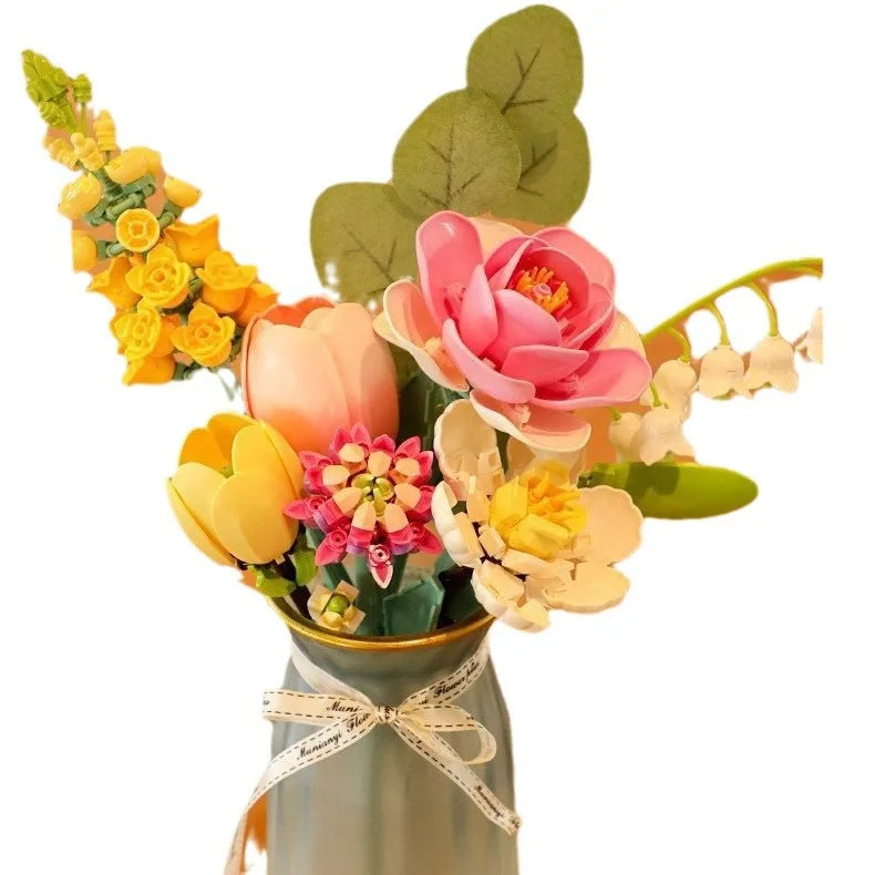 MOC Eternal Artificial Flower Bouquet – Sunflower, Rose & Tulip Building Blocks Set - Image 5