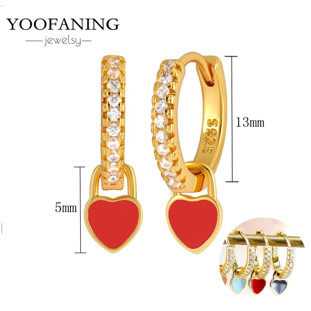 925 Sterling Silver Red Series Hoop Earrings – Red Zircon Love, Strawberry & Starfish Design - Image 51