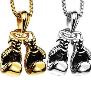 2025 New Retro Boxing Gloves Pendant Necklace – Hip Hop Punk Style for Men (S404)