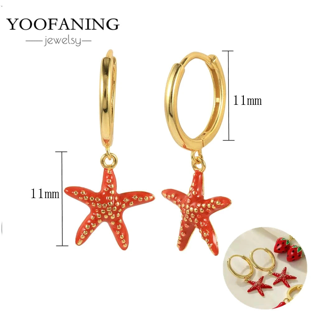 925 Sterling Silver Red Series Hoop Earrings – Red Zircon Love, Strawberry & Starfish Design - Image 33