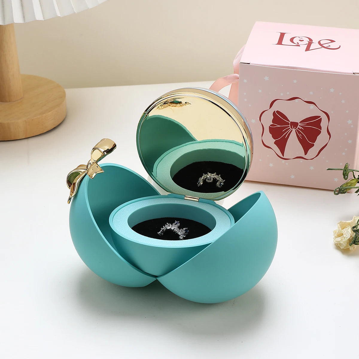 Round Bow Preserved Eternal Rose Gift Box – Jewelry Storage with Necklace or Ring Pendant for Valentine’s Day & Proposals - Image 6