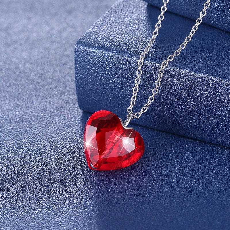 Real S925 Sterling Silver Red Heart Pendant Choker – Romantic Necklace for Women - Image 2