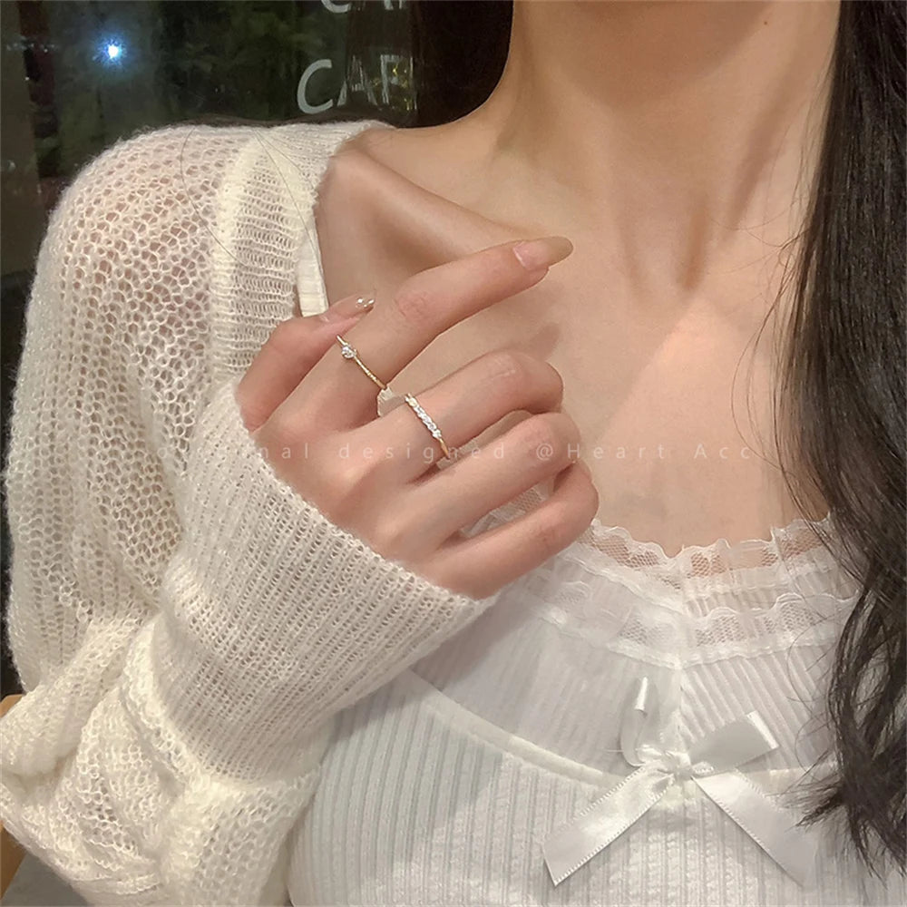 Aesthetic Elegant Dainty Crystal Heart Rings - Image 2