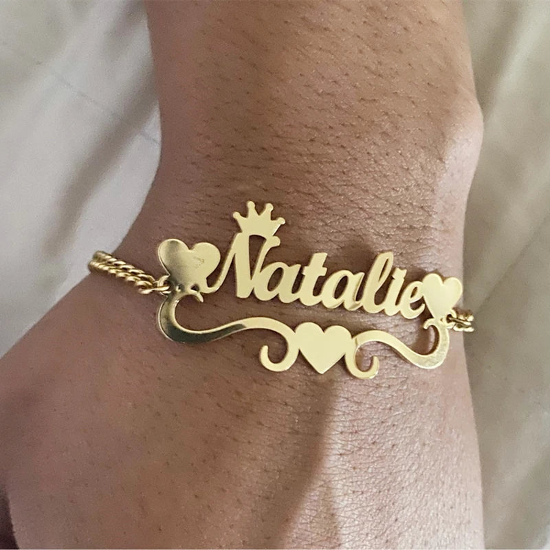 Custom Crown Heart Name Anklet – Gold Stainless Steel Personalized Jewelry for Women - Image 4