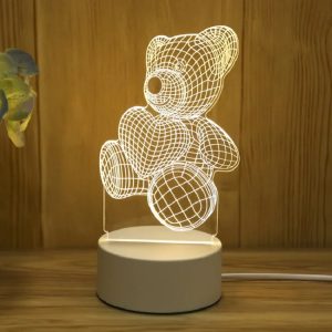 3D Creative Bear Lamp – Acrylic USB LED Night Light for Christmas, Bedroom & Gift Occasions