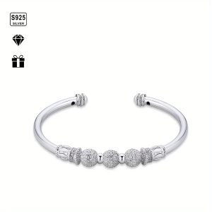 S925 Silver Moissanite Open Bangle – Elegant Jewelry Gift for Her