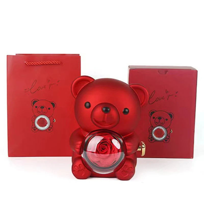 Custom Double Heart Necklace & Luxury Bear Rose Gift Box - Image 6