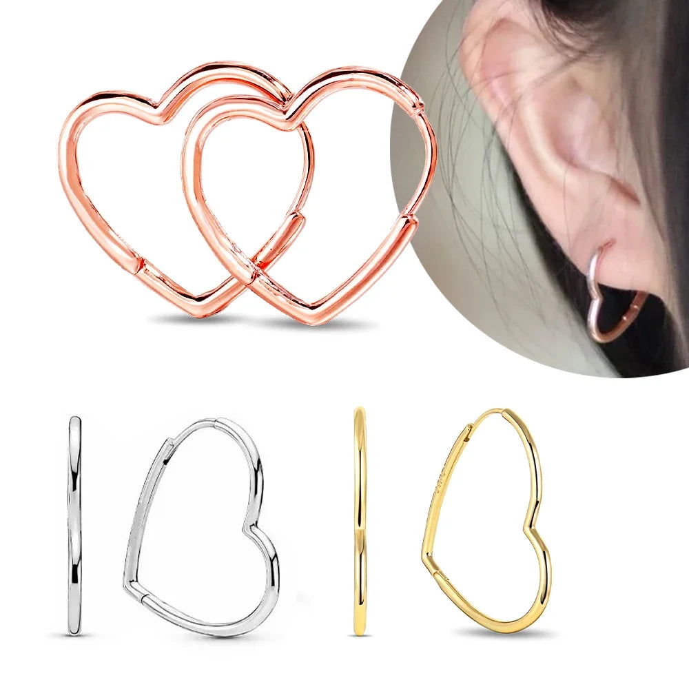 925 Sterling Silver Three-Color Asymmetrical Heart Earrings – Playful Love Design for Women