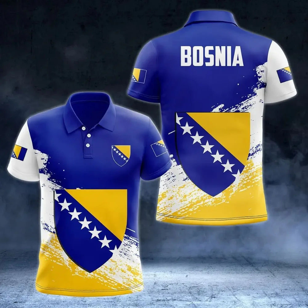 New Bosnian National Flag Graphic Polo Shirt – Men’s High-Quality National Day Top