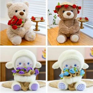 Romantic Teddy Bear Hugging Roses Bouquet – New Style Rose Bear Plush Toy