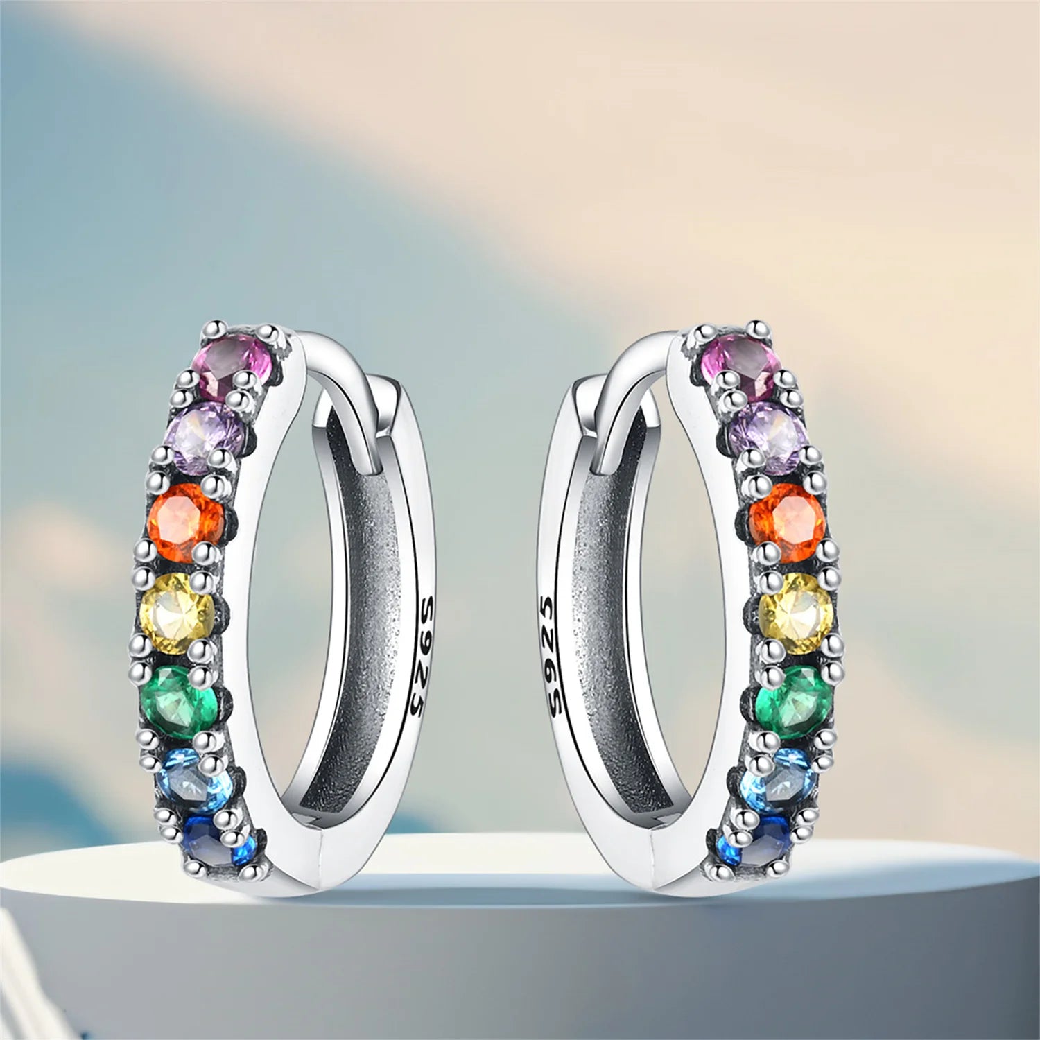 925 Sterling Silver Rainbow Series Hoop Earrings – Versatile Jewelry Gift for Women - Image 5