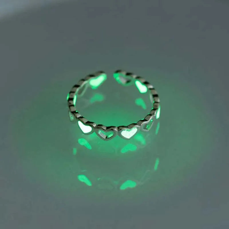 Fashion Blue Love Heart Luminous Ring - Image 8