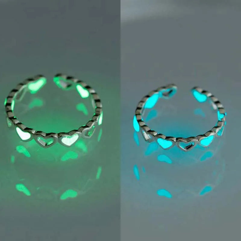 Fashion Blue Love Heart Luminous Ring - Image 11