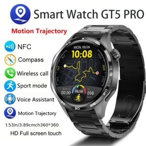 GT5 PRO Smart Watch for Men – 2024 AMOLED Display, Bluetooth Call, GPS, NFC & Compass