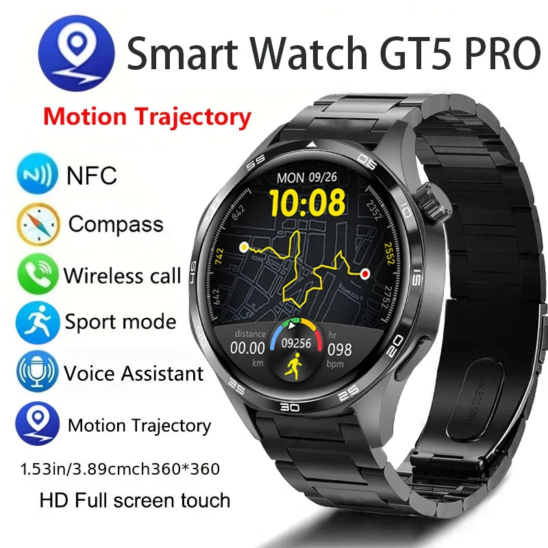 GT5 PRO Smart Watch for Men – 2024 AMOLED Display, Bluetooth Call, GPS, NFC & Compass