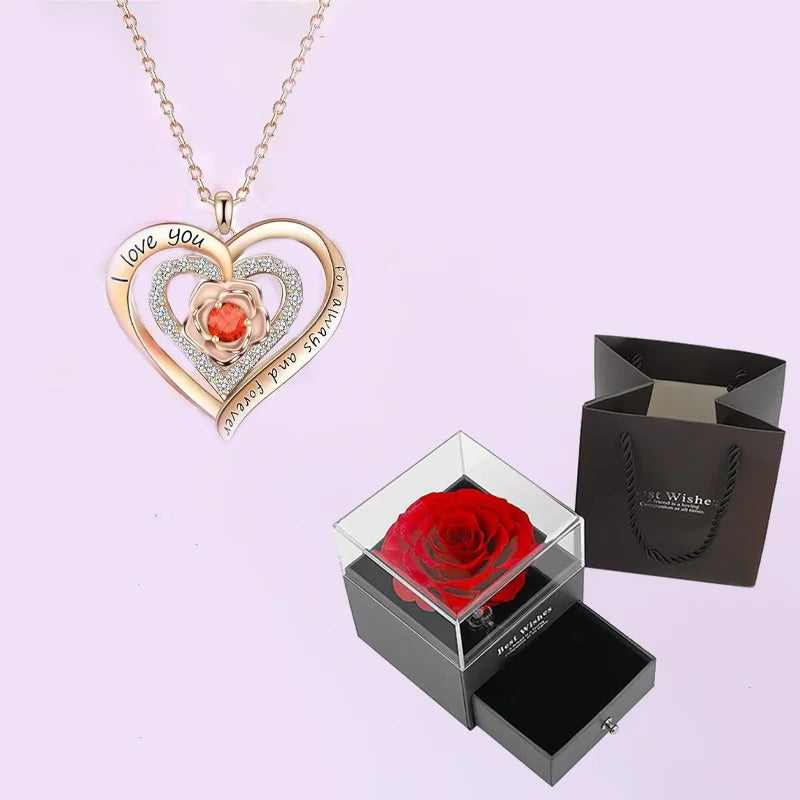 Luxury Red Zircon Pendant Necklace with Rose Flower Gift Box - Image 12