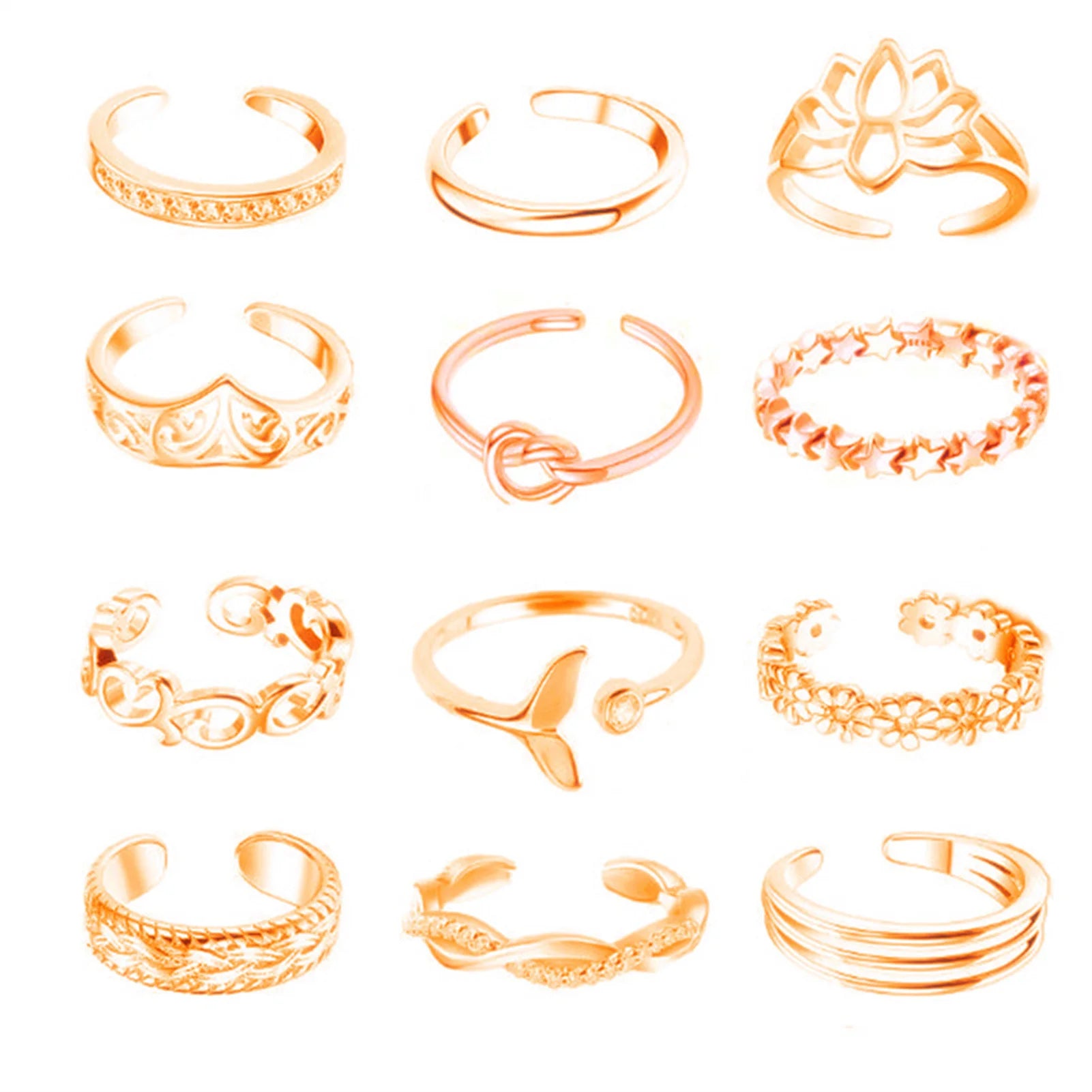 12Pcs Adjustable Foot Ring Set – Rose Gold/Silver/Gold Open Toe Rings for Women - Image 9