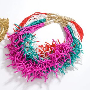 Fashion Colorful Beads Coral Necklace – Boho Multilayer Beach Jewelry for Women