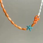 Cute Orange Ceramic Fish Necklace – Romantic Starfish & Fish Pendant for Summer Beach Style