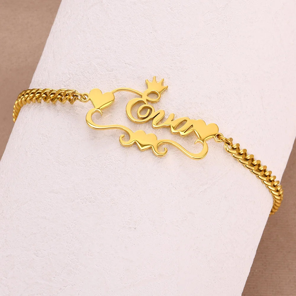 Custom Crown Heart Name Anklet – Gold Stainless Steel Personalized Jewelry for Women - Image 6