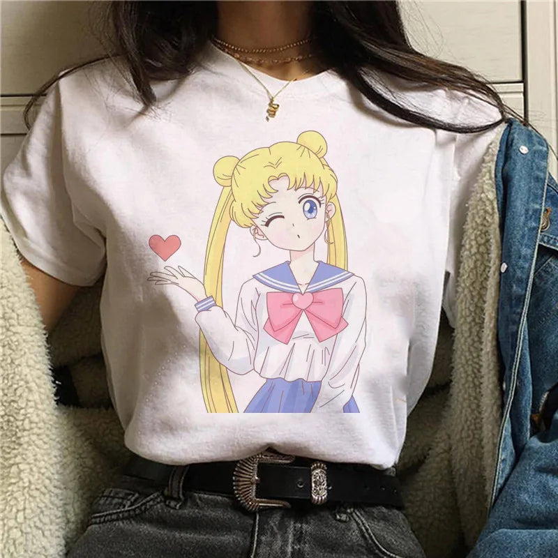 Sailor Moon Women’s T-Shirt – Personalized Print, Large-Size Short Sleeve Tee for Girls & Birthday Gifts