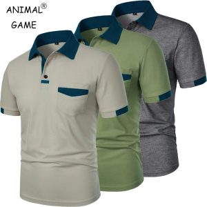 Men’s Solid Color Polo Shirt with Pocket – Lightweight Breathable Short Sleeve Tee