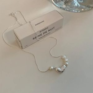 925 Silver Love Heart Pearl Necklace – Elegant & Versatile Jewelry Gift for Women
