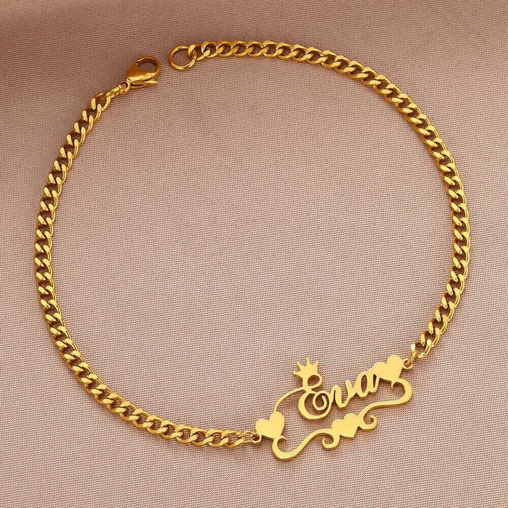 Custom Crown Heart Name Anklet – Gold Stainless Steel Personalized Jewelry for Women - Image 5