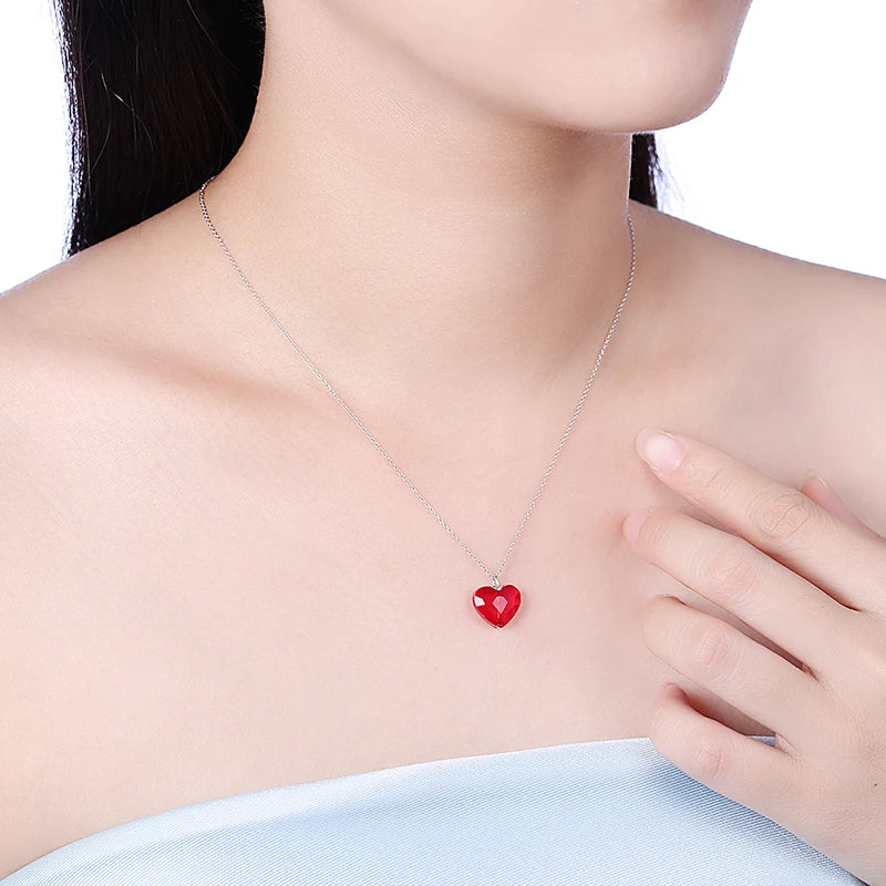Real S925 Sterling Silver Red Heart Pendant Choker – Romantic Necklace for Women - Image 3