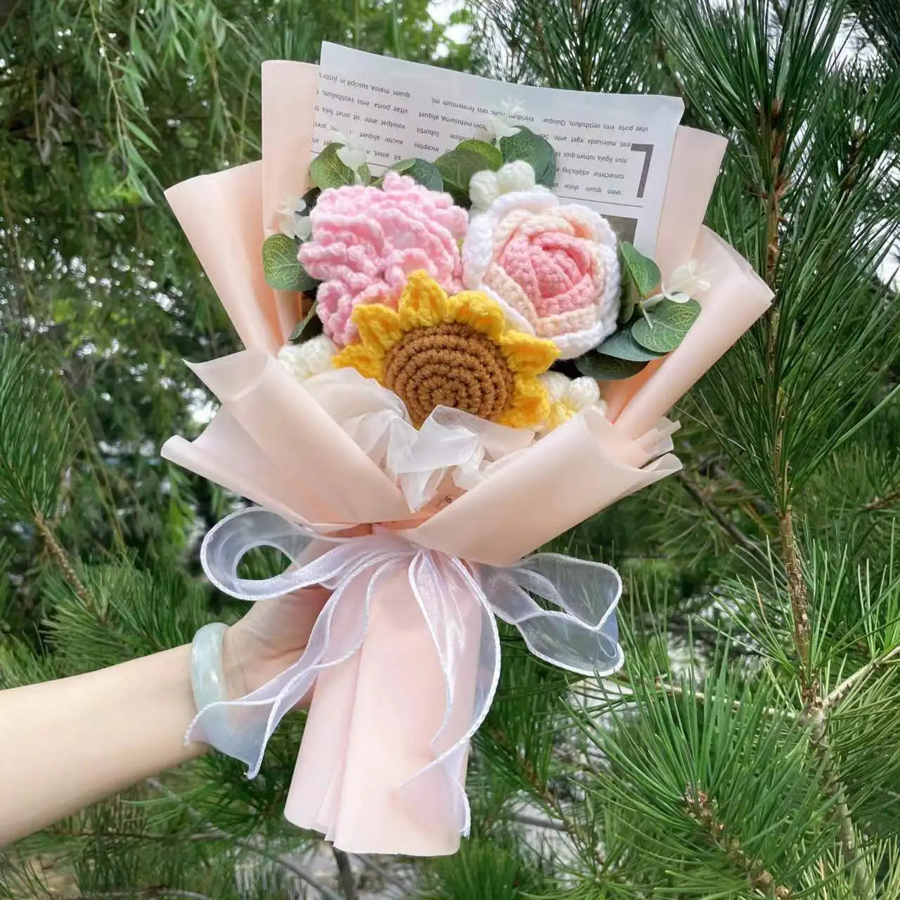 Finished Knitted Flowers – Sunflower Crochet Bouquet for Gifts & Decor - Image 31