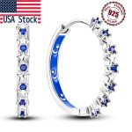 PANPOKI 925 Sterling Silver Galaxy Hoop Earrings – Blue Minimalist Jewelry for Women