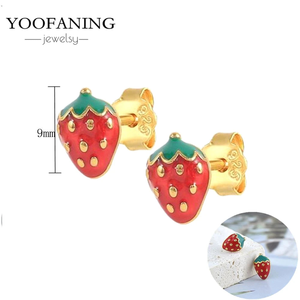 925 Sterling Silver Red Series Hoop Earrings – Red Zircon Love, Strawberry & Starfish Design - Image 9