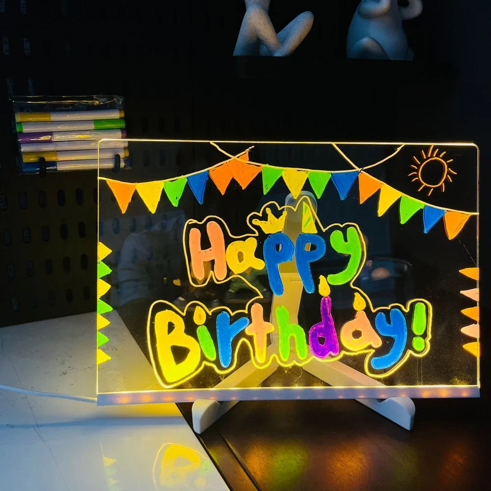 LED Note Board Night Light – DIY Acrylic Message Board with 7 Colorful Pens for Kids - Image 3