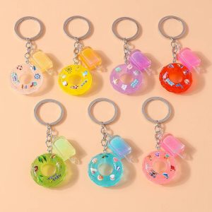 Fashion Candy Color Swim Ring & Popsicle Keychain – Fun Resin Summer Keyrings for Women & Men