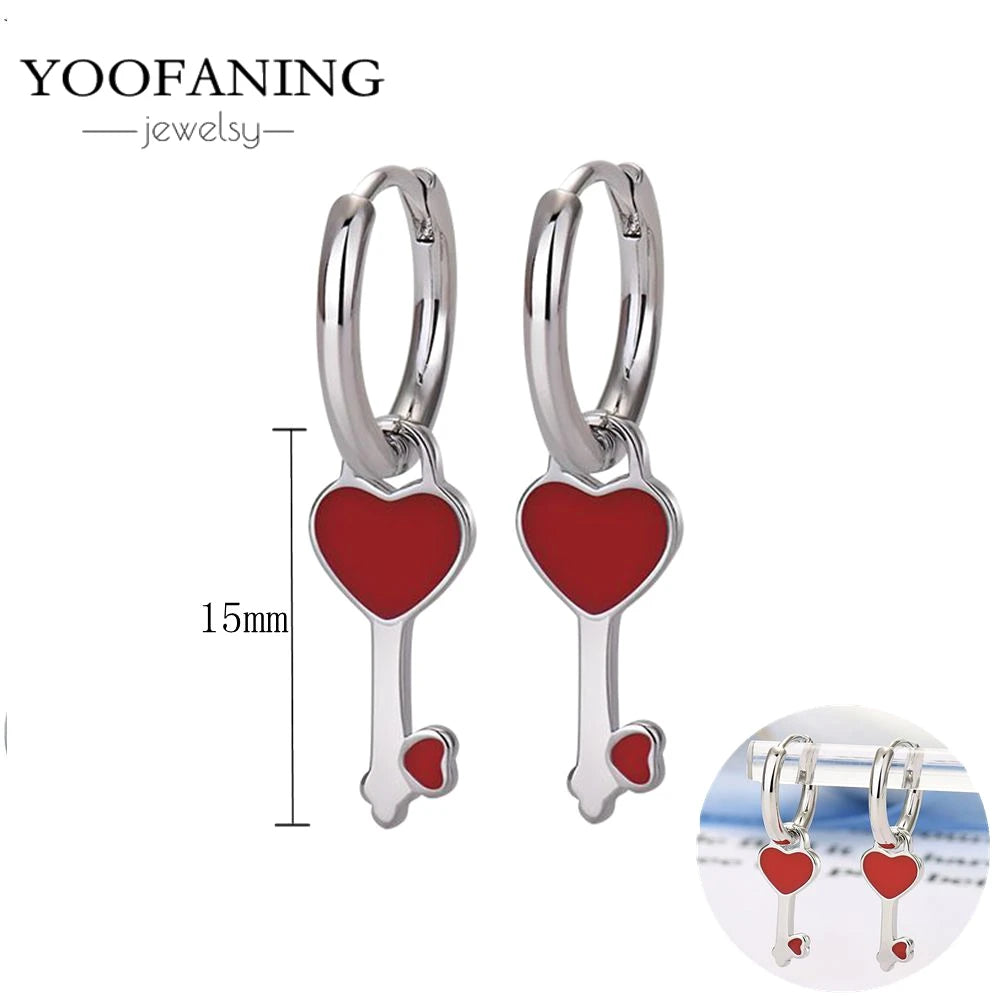 925 Sterling Silver Red Series Hoop Earrings – Red Zircon Love, Strawberry & Starfish Design - Image 47
